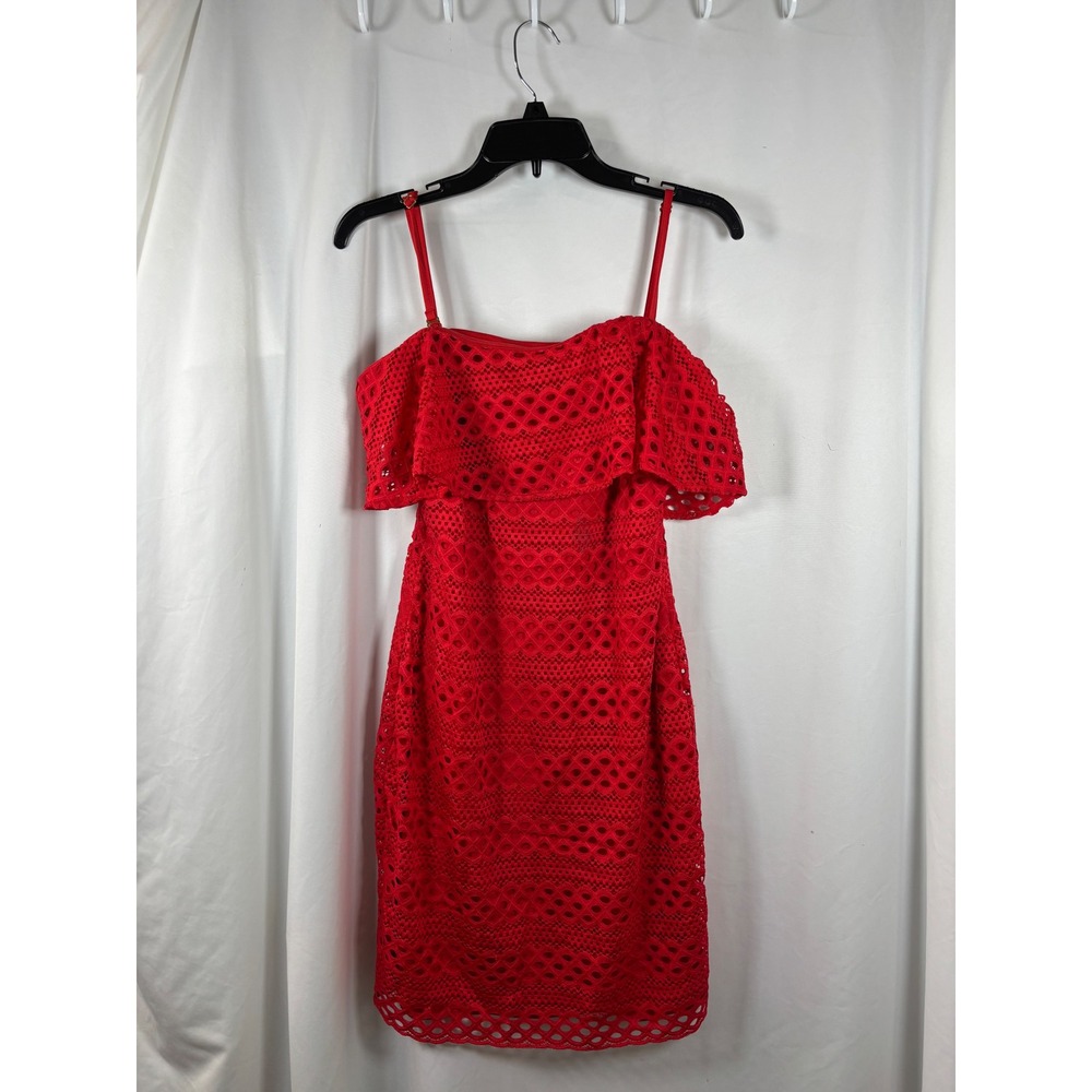 Guess Los Angeles Red Eyelet Lace Off Shoulder Ruffle Dress Size 8 NWT